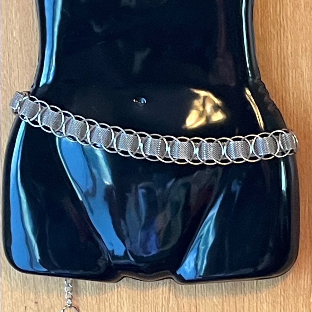 Adjustable Silver Tone Ring Chain Maille Hook End… - image 1